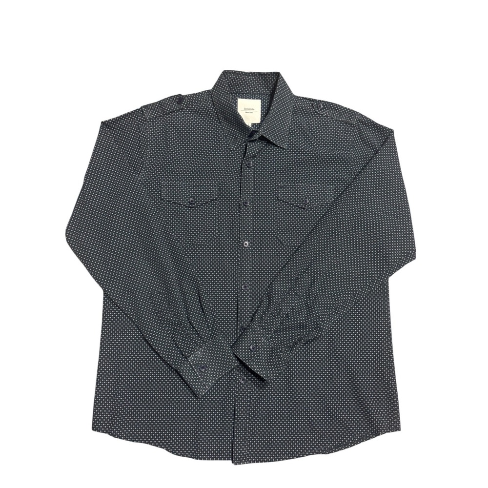 Six Lincoln New York Mens Large Navy Geometric Print Button Down Shirt GW9022